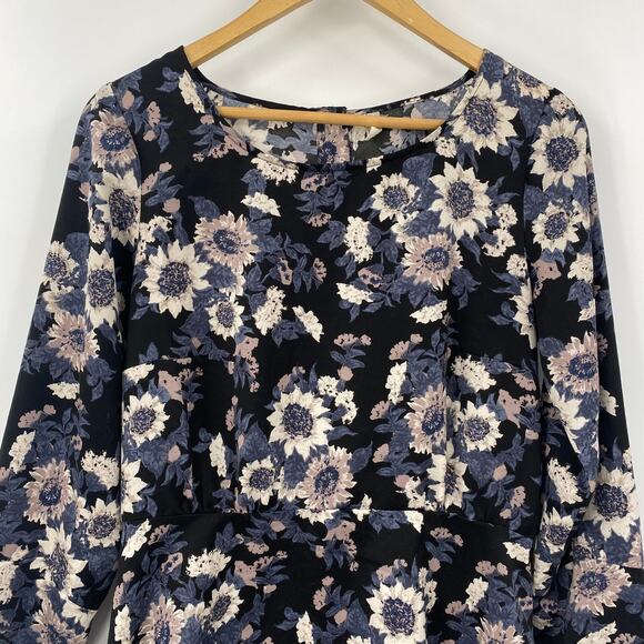 Free People Parker Mini Dress Floral Sunflower Print Long Sleeve Black Blue 6 - Picture 5 of 9